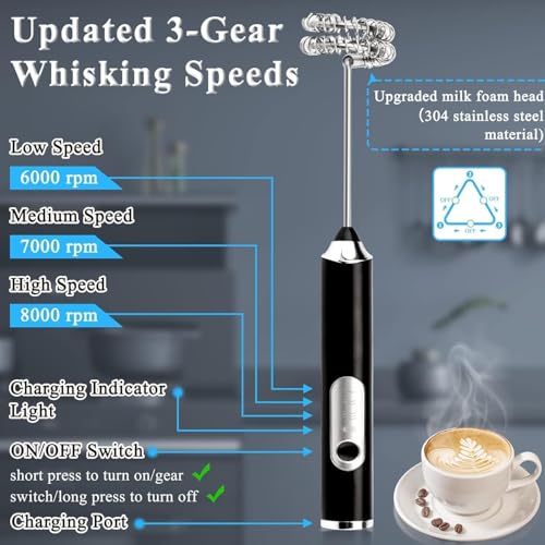 Image of Rechargeable Coffee Beater Handheld Milk Frother | Stainless Steel Whisk | Portable & Powerful
