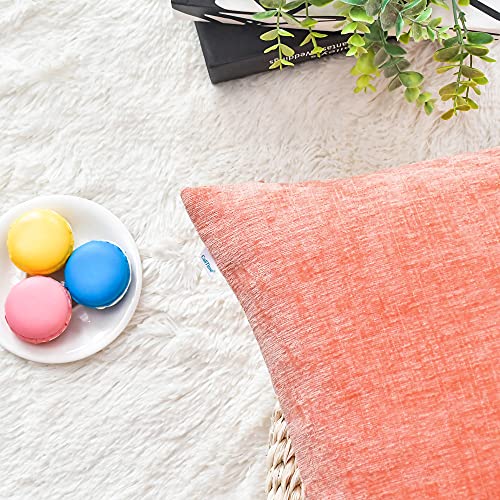 Image of CaliTime Pack of 2 Cozy Throw Pillow Covers Cases for Couch Sofa Home Decoration Solid Dyed Soft Chenille 22 X 22 Inches Cantaloupe