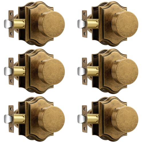 Probrico Antique Brass Door Knobs Interior Privacy Door Knobs for Bedroom Bathroom Heavy Duty Interior Door Knob with Push Button Lock 6 Pack 2026 NEW