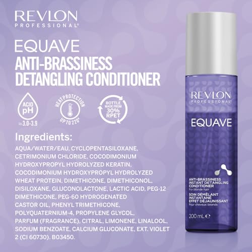 REVLON PROFESSIONAL EQUAVE ANTI-BRASSINESS BI-PHASE DETANGLING CONDITIONER, Conditioner For Blonde, Gray, and bleached Hair, Leave-In Conditioner, Anti-Brassiness Leave-In Conditioner, 200ml - Image 6