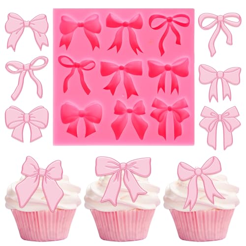 JarThenaAMCS Bow Fondant Mold Bowknot Silicone Mold Bow Coquette Chocolate Candy Mould For Kitchen Baking Crafts Birthday Baby Shower Party Decor Supplies