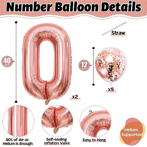 Image of 40 Inch Rose Gold Number 20 Balloons, Foil Self Inflating Giant Helium Number 2 & 0 Balloons with Confetti Balloons for Women Girls 20th 2nd Birthday Party Decor Anniversary Decorations Supplies