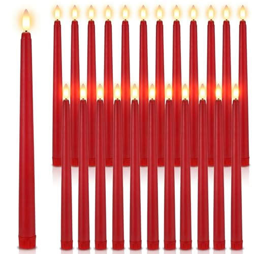 Image of Macarrie 24 Packs Flameless Taper Candles Battery Operated Fake 11 Inch Long Candlelight LED Flameless Candlesticks Flickering Tapered for Summer Fall Wedding(Red)