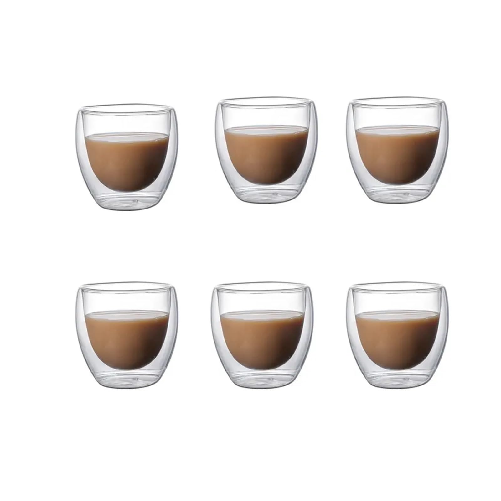Zestaw 6 przezroczystych szklanych kubków do kawy z podwójnymi ściankami, 5 rozmiarów, izolowanych filiżanek, szklanek do mleka, soku, wody, espresso (250 mll)