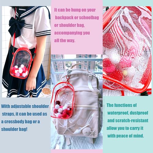 Image of Clear Doll Case with Keychain and Adjustable Strap, Waterproof Crossbody Bag for Blind Box Collectibles - Dustproof PVC Display Cover (red, 6.9inch /17.5cm)