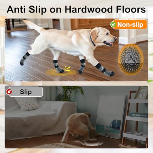 BEAUTYZOO Hundesocken Anti Rutsch, Doppelseitige Hundesocken Leckschutz mit Klettverschluss Riemen für Innenbereich Pfotenschutz für Hunde, Schuhe für Kleine, Mittlere und Große Hunde, 6er-Set