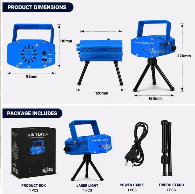Image of Laser Light Machine with Tripod Stand, Sound Activated Multi-Pattern Magic Light for for Diwali,Ganpati, Navratri,Christmas, Birthday,Wedding,DJ Party & Home Decoration