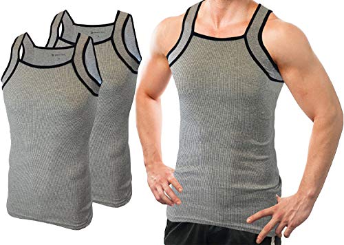 Different Touch 2 Pack Men's Tank Tops Square Cut Muscle Rib A-Shirts (M, Grey W/Black Trim)