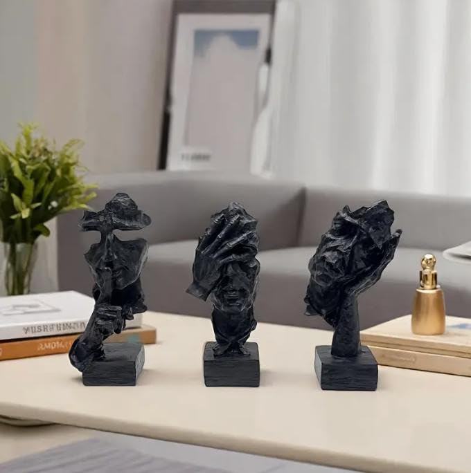 3 Figuras Abstractas Estatua Pensador Negro miniatura 4