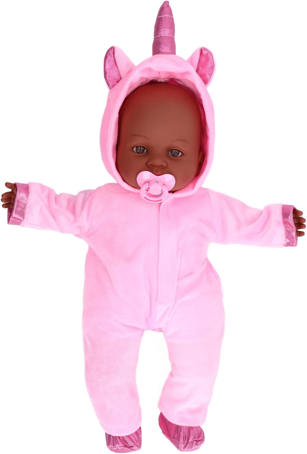 Black Baby Doll 16 Inches Touch Soft Black Doll with Pink Jumpsuit Socks Pacifier