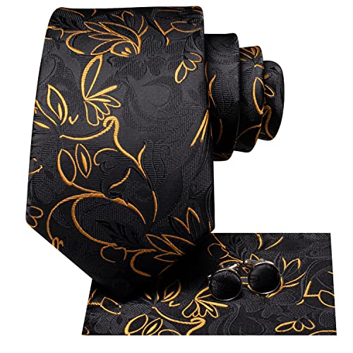 Image of Hi-Tie Men's Tie Sets Silk Paisley Striped Necktie Pocket Square Cuff-links Sets Wedding Business Holiday