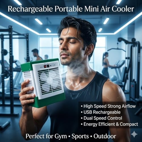 Image of Drumstone (10 Years Assured Warranty) Rechargeable Portable Mini Air Cooler - High Speed Cooling Fan with Strong Airflow, Energy Efficient Motor, Dual Speed Control & USB Charging, Compact Lightweight