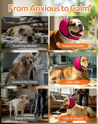 Image of LHP Dog Ear Muffs Noise Cancelling, Calming Ear Cover Protection for Anxiety Relief, Thunder, Fireworks, Ear Wraps for Dog Travel and Grooming, Hematoma Prevention (Hot Pink, M)