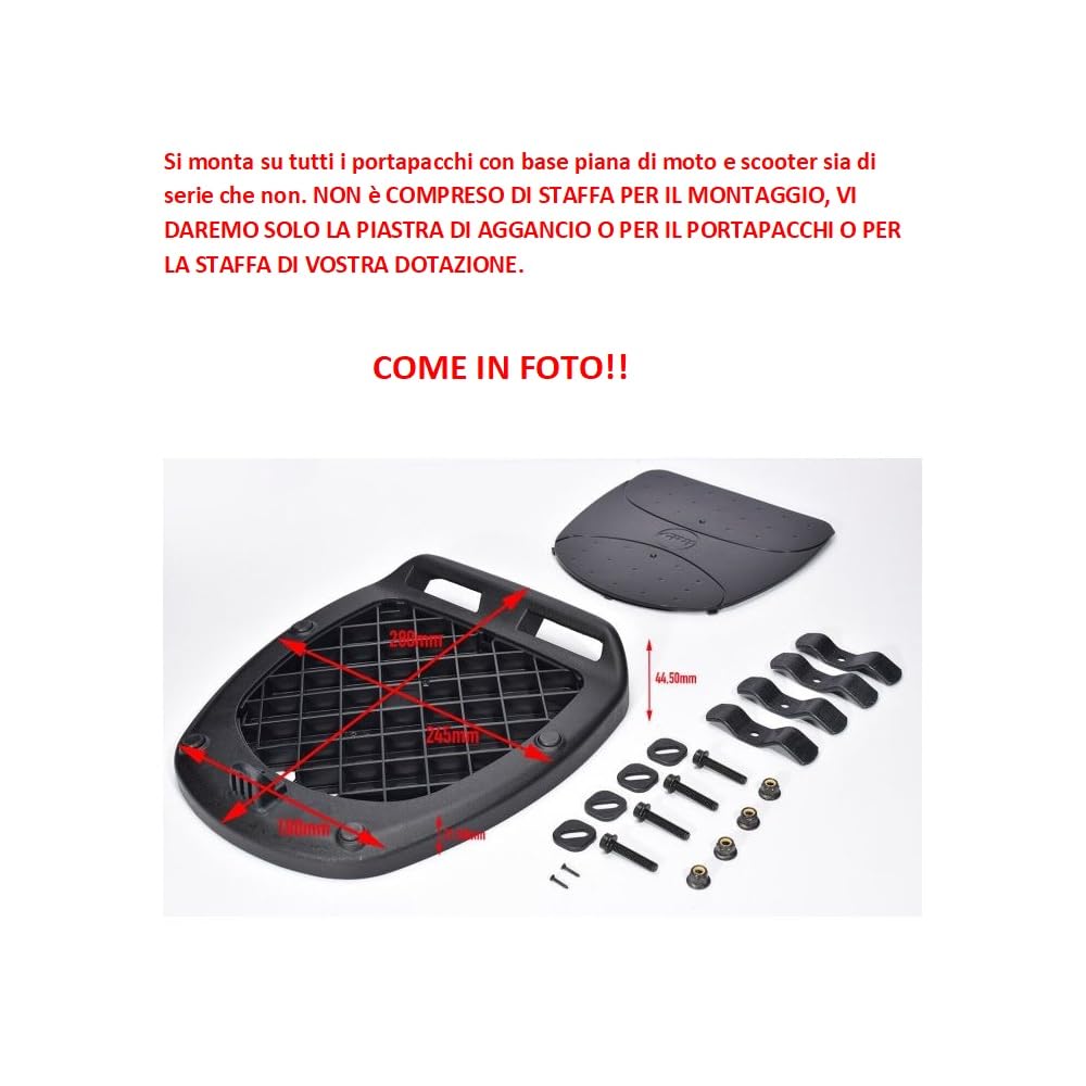 BAULETTO PICCOLO PER MOTO SCOOTER 30LT NERO 1 SOLO CASCO COMPATIBILE CON HUSABERG FE 550 E BAULE COMPLETO DI PIASTRA E KIT MONTAGGIO PER STAFFA PORTAPACCHI POSTERIORE 41X40X30CM