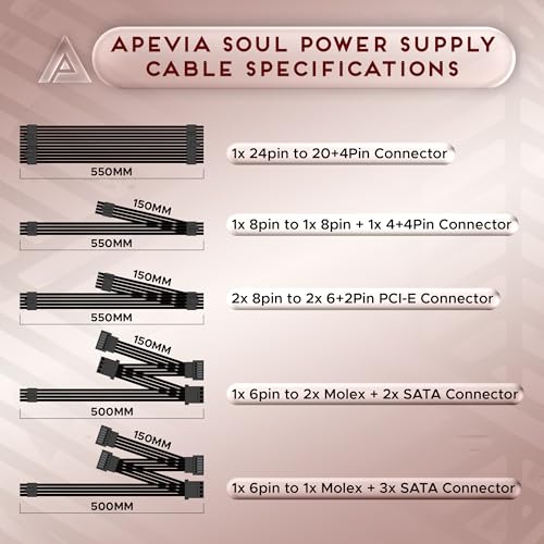 Image of Apevia ATX-SL750W Soul 750W Fully Modular, ATX Active PFC, DC to DC Converter Design, 140mm Silent Fan, RoHS Compliance, Gaming Power Supply