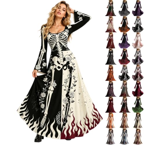 Qaezyco Halloween Dresses For Women,Halloween Dresses For Women Skeleton 3d Graphic Dress 2026 Spooky Season And Day Of The Dead Cosplay Costumes(01_Black,Large) - image 1