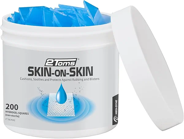 2Toms Skin-On-Skin Hydrogel Squares for Blisters, Chafing, Stings, Irritations, and Pain Relief, 200 1-Inch Squares