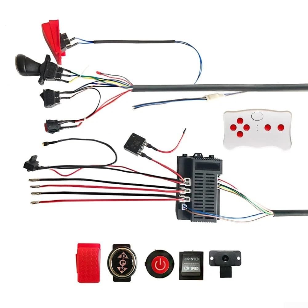Komplettes 12V Kabelbaum Set für Kinder Elektroauto mit kabelloser 2 4G Fernbedienung Überlastschutz Slow Start Controller Ein-Knopf Installation Zubehör für Heimwerken Autos