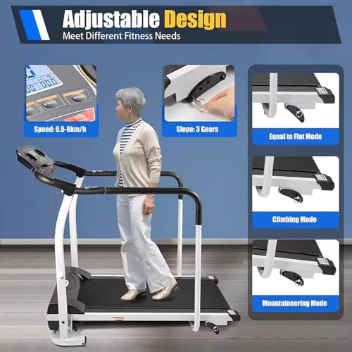 Image of Walking Pad Treadmill with Long Handrail for Senior, Foldable Recovery Fitness Exercise Machine for Home, 2HP Portable Treadmill in LCD Display, Incline Adjustable