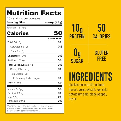 Image of LonoLife Low Sodium Chicken Bone Broth Powder Mix | 10g Protein | Collagen-Rich, Keto & Paleo Friendly | Natural Ingredients | 8oz Bulk Container (15 Servings)