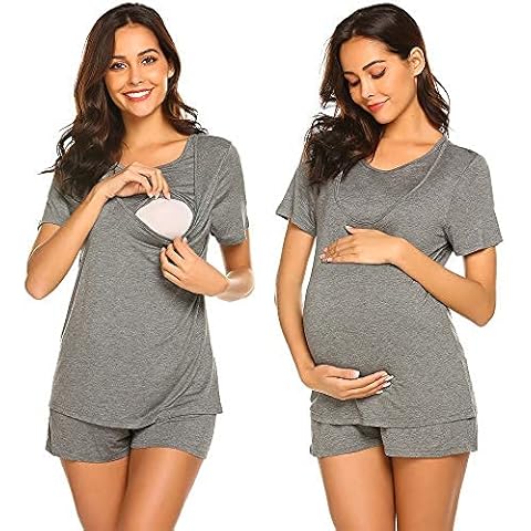 UNibelle Maternity Pyjamas for women Nursing Shirt and Shorts Pajama Set Round Neck Nursing Pajamas Grey S Cover