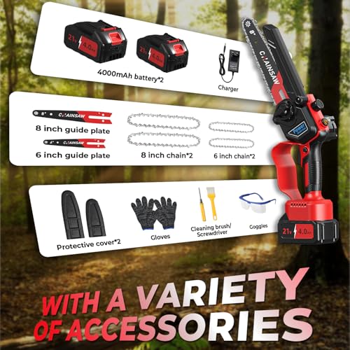 Accukettingzaag, 15,2 cm en 8 inch mini-kettingzaag, elektrisch, met 8000 mAh accu, borstelloze handkettingzaag met auto-olie, compatibel met Makita, motorzaag voor tuin, boomsnoeischaar en houtzagen - Afbeelding 6