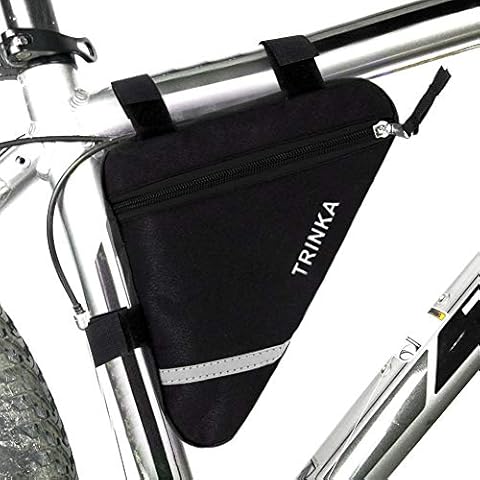Wommty Bike Triangle Cycling Bicycle Front Tube Frame Pouch Saddle Bag With Reflective Stripe, Black Cover