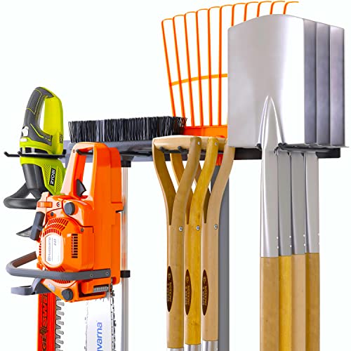Toolganize Garden Tool Storage Rack Organiser - Garage or Shed - Heavy Duty Strong Wall Mount - Large Capacity 120kg - Battleship Build Quality.