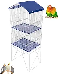 Viveiro 2 Andares Para Calopsita Gaiola Com Divisória Duplo Desmontável Azul