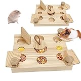 MUYG 2 PCS Small Animals Wooden Enrichment Foraging Toy, 6 in 1 Guinea Pig Interactive Treat Dispenser Funny Toys Hide Treats Puzzle Snuffle Game for Rats Hamster Rabbit Gerbil Bunny