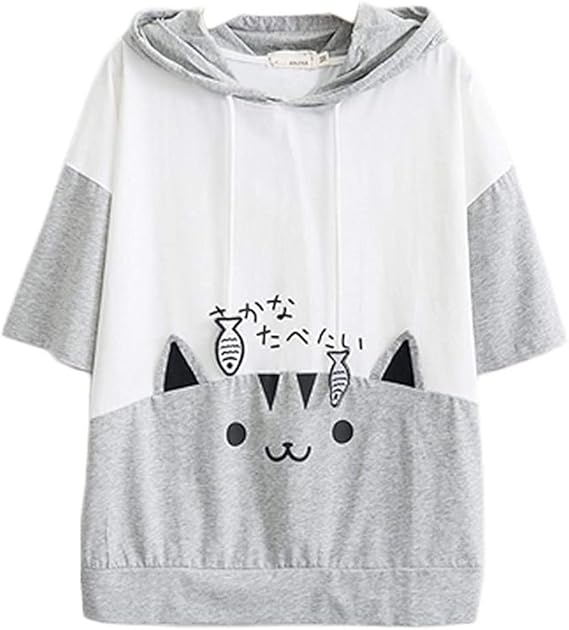 Amazon 森ガール系 パーカー レディース トレーナー 猫 プリント ネコ耳 肉球 リボン 可愛い 薄手 春物 プルオーバーゆったり 長袖 れでいーす 大きいサイズ 韓国 かわいい トップス おしゃれ可愛い フ一ド付き ストリート系 上着 シンプル キュート トレーナー