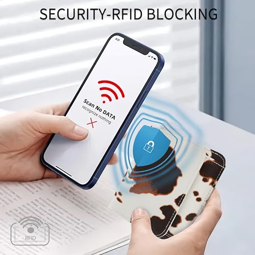 Image of Women Small Wallet RFID Blocking Slim Wallet with Coin Pocket Tri-Fold Credit Card Holder with ID Window and Keychain (Cow)
