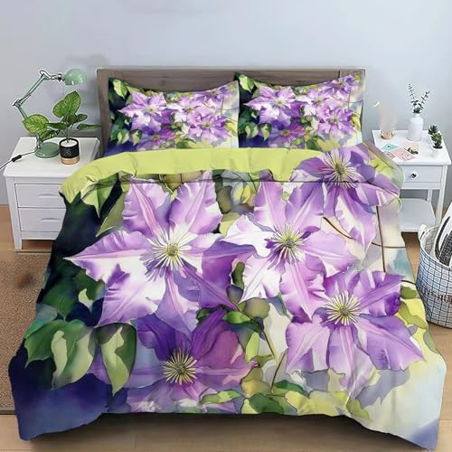 Parure de lit 140x200 motif clématite violette au design 3D d'exception