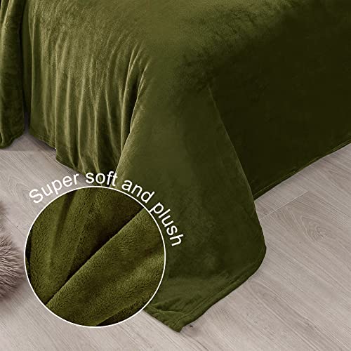 Exclusivo Mezcla King Size Flannel Fleece Velvet Plush Bed Blanket As Bedspread, Coverlet, Bed Cover (90X104 Inches, Olive Green) Soft, Lightweight, Warm And Cozy #TOP4