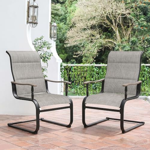 Image of NUU GARDEN Patio Dining Chairs Set of 2, C-Spring Motion Outdoor Chairs with Padded All-Weather Textilene, Wood-Grain Armrests, High-Back Metal Frame for Backyard, Deck, Garden, Grayish Brown