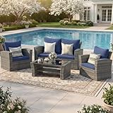 Wisteria Lane 4 Piece Patio Furniture Set, Wicker Outdoor Patio Conversation...
