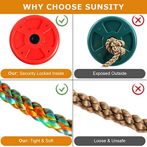 SUNCITY Swing Set 2 Pack Swings Seats Tree Climbing Rope Swing Multicolor with Platforms, Outdoor Toys for Kids Ages 3+, Outside Playground Backyard Swingset Accessories with 5Ft Strap and Snap Hook