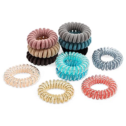 Spiral No Crease Phone Cord Coiled Hair Ties, Plastic & Velvet (12 Pack)