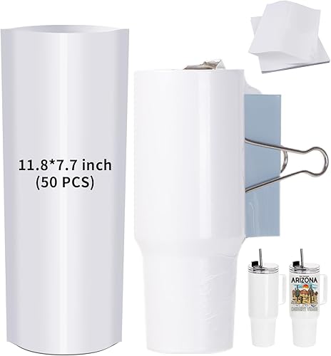 PYD Life 50 PCS Sublimation Shrink Wrap Sleeve White Bags 11.8 x 7.7 Inch for 40 OZ Tumbler with Handle,Large Capacity Sublimation Water Bottles