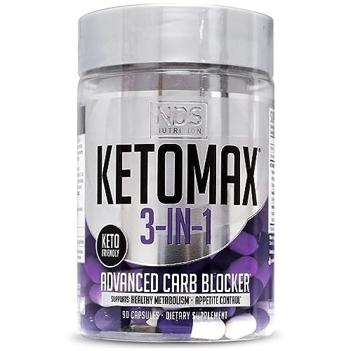 NDS Nutrition Keto-Max Advanced 3-in-1 - Keto Pills for Fat Loss Support Carb Blocker Appetite Suppressant - White Kidney Bean, Chitosan, Raspberry Ketones, and Vanadium (90 Capsules)