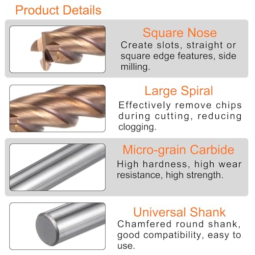 Image of HARFINGTON 5pcs Carbide Square End Mills 6mm (15 /64 inch) Dia 6mm (15 /64 inch) Shank 100mm (4 inch) Extra Long HRC55 TiSiN Coated Micro-Grain Tungsten Carbide 4 Flutes Milling Bit Cutter