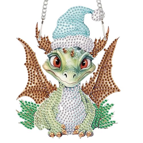 Image of AiYuanzsh 5D Diamond Painting Hanging for Adults, Christmas Dragon Diamond Art Pendant Kit, DIY Rhinestone Painting Ornament for Home, Garden, Door, Wall, and Window Decor