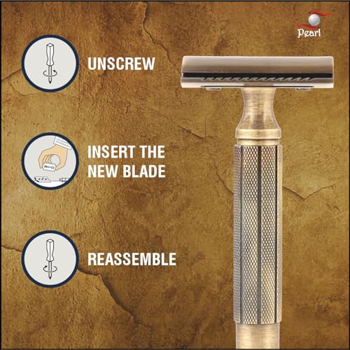Image of Pearl Shaving Double Edge Safety Razor L-55 (CC+ OC (Antique Brass) Eid Gift Option