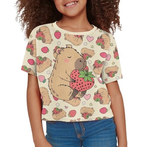 Image of Girls Fashion Crewneck Tee Shirts Casual Short Sleeve Crop Top Summer Outfits 5-14 Years Old