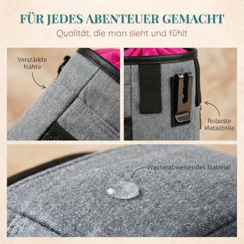 HUND IST KÖNIG Premium Leckerlibeutel für Hunde - der Alleskönner - Robuster Futterbeutel Hunde mit viel Stauraum für das Gassigehen & Hundetraining - mit Kotbeutelspender & Trainings-Ebook