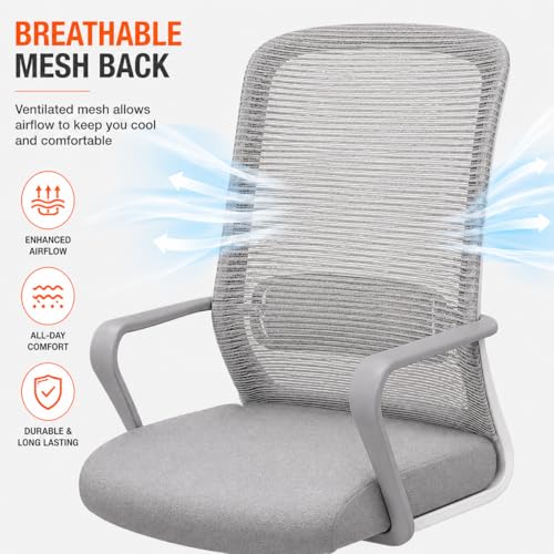 Image of Office Arm Chair with Frame, Mesh Back, Nylon Base, and Adjustable Handle, Cushion Fabric (Robo Chair-Grey)