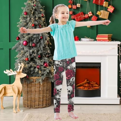 Girls' Leggings Skulls Rose Floral Ankle Length Printed Leggings Comfort Pants for Kids 4-10 Years3