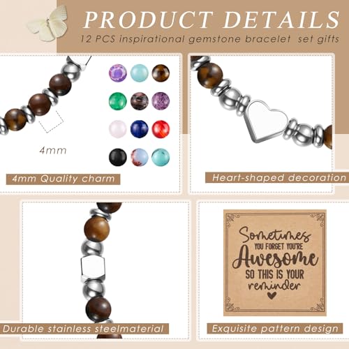 12 Pcs Inspirational Thank You Bracelets Cards Set Coworker Bracelets Bulk for Staff Appreciation Women Friend Birthday Thanksgiving Christmas3