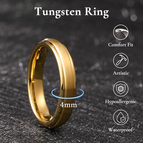 Image of King Will Tungsten Carbide Wedding Band for Men Women-4 /6 /8mm Width 14K Gold Plated Tungsten Wedding Ring Matte Brushed & High Polished Style Comfort Fit Wedding Band Size 6-14