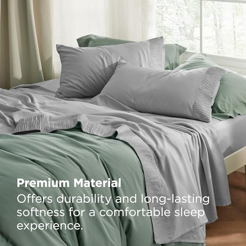 Image of Bedsure Queen Sheet Set - 4 Pieces Soft Queen Size Sheets - Breathable & Cooling - Hotel Luxury - Easy Care Polyester Microfiber Bedding for Women, Men, Grey